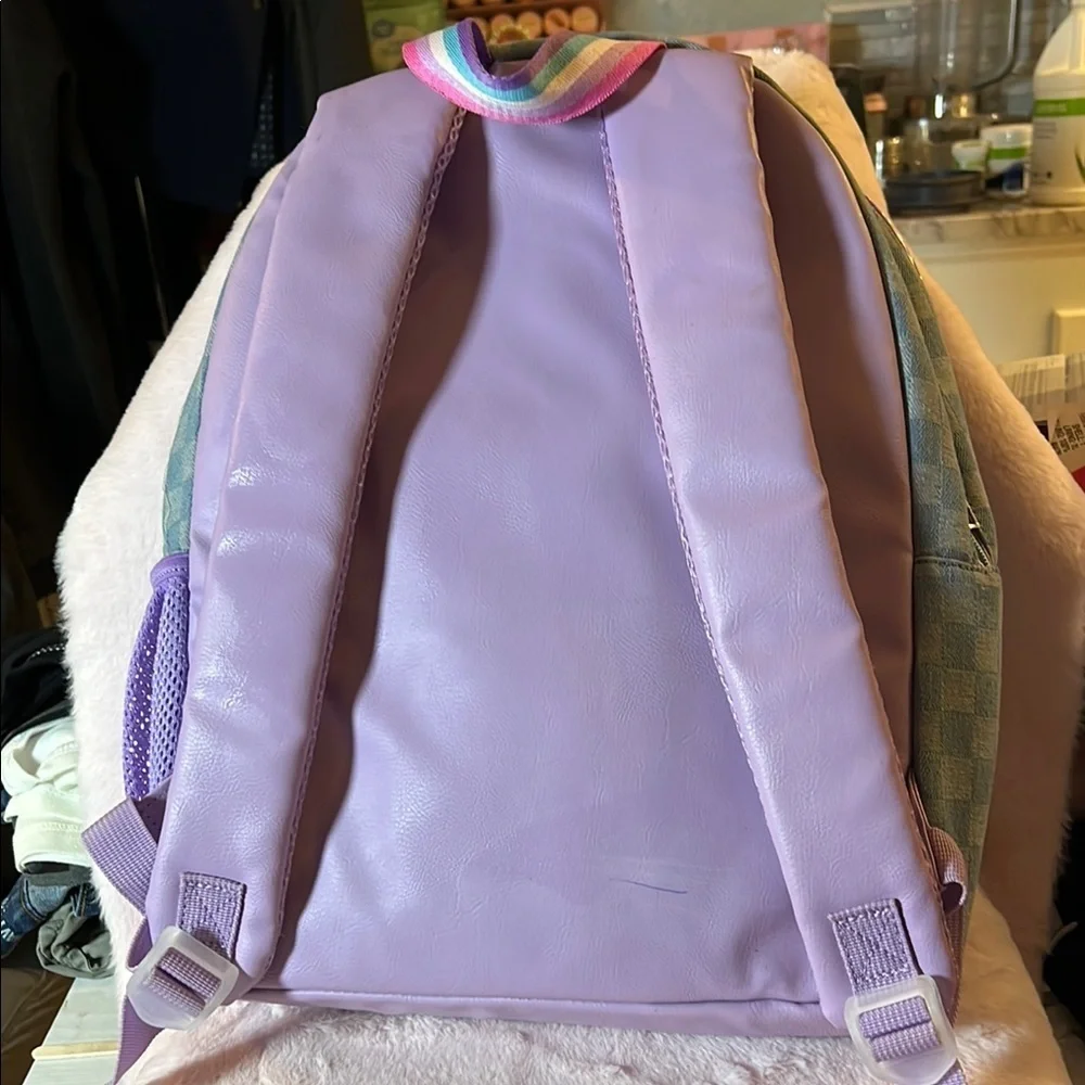 Purple and Pink Kawaii Backpack with Butterfly and Flower Accents  D 03